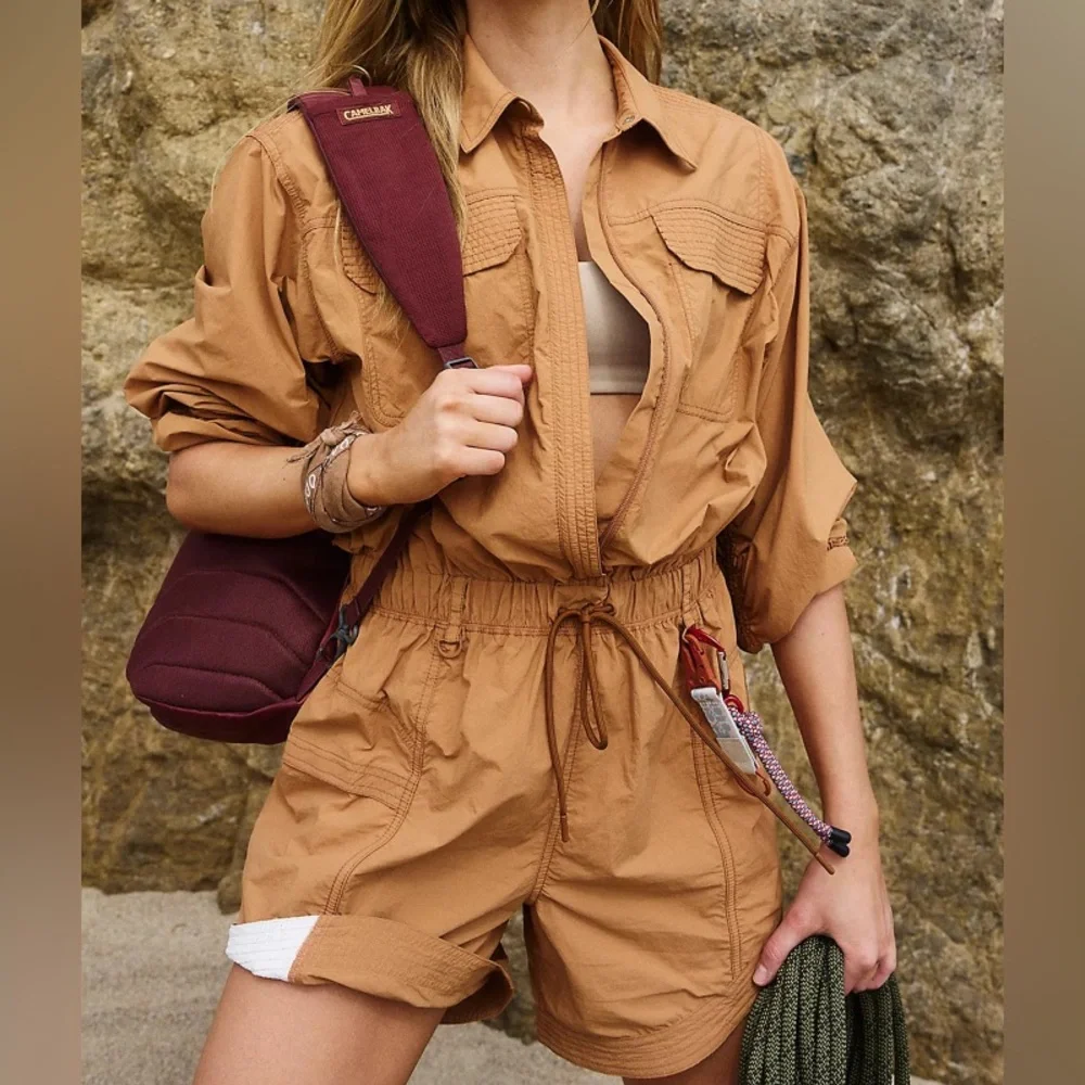 Free People Movement Women's‎ Ochre Tan Long sleeve Romper new